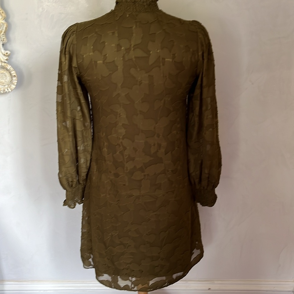 Tommy Hilfiger Army green pullover floral chiffon dress w/long sleeves Size 2 - Picture 4 of 14